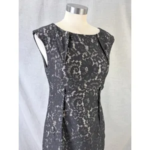 Calvin Klein Women Black Floral Lace Sleeveless Sheath Dress 6 Cocktail LBD‎ thumbnail 2