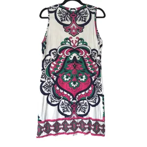 Joyous & Free Large Pink Green Paisley Beaded V-Neck Sleeveless‎ Shift Dress thumbnail 2