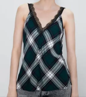 ✨ ZARA plaid lace cami tank top green✨ thumbnail 1