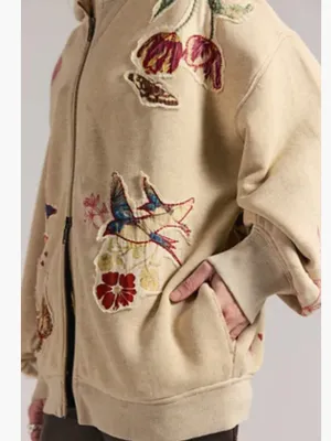 Free People Grandma's Garden Hoodie Zip Up Sweatshirt in Tea Overdye Gray NWT thumbnail 3