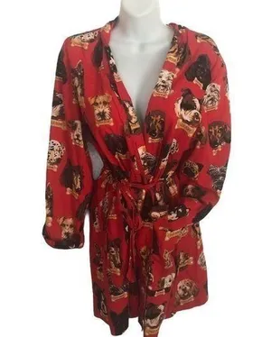 Nick & Nora Dog Milk Bone Belted Shortie Robe Red Sz. S Dog Lovers Favorite thumbnail 1