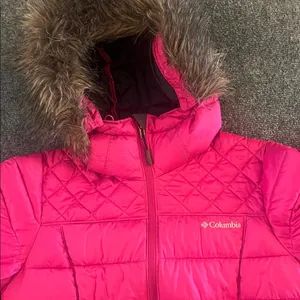 Columbia Women Fuchsia Puffer Jacket with Faux Fur Hood Size S thumbnail 5