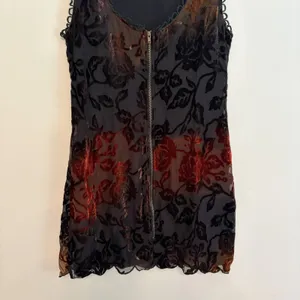 Burnout Velvet Devoré Velvet S Floral Dress Black Red Sheer Zip Whimsigoth Y2K thumbnail 3