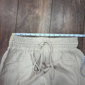 Magaschoni Organic Cotton Gauze Pants Womens S Beige Wide Leg Drawstring Coastal thumbnail 5