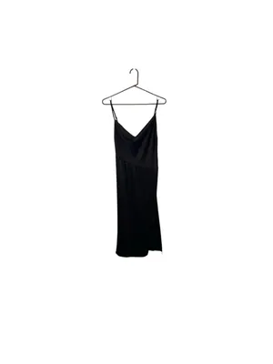 Vintage 90s Style Black Satin Midi Slip Dress Minimalist LBD whimsigoth moody thumbnail 6