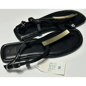 Time and Tru Womens Hardware T-Strap Flat Sandals Black Gold NWT Size 10 EU 41 thumbnail 9