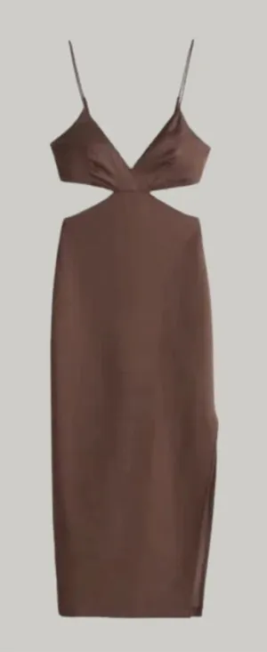 NWT Abercrombie & Fitch Chocolate Brown Satin Maxi thumbnail 1