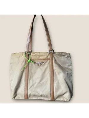 Y2K Archive Prada Nylon Tote Khaki Brown Leather thumbnail 4