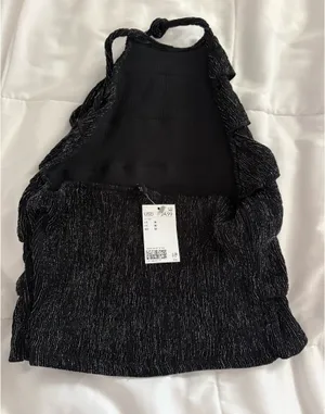 H&M Black Sparkly Top Divided Halter thumbnail 2