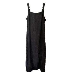 VTG 90s Eddie Bauer Sleeveless Pinstripe Black Maxi Tank Dress Sz 8 (runs small) thumbnail 2