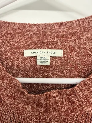 American Eagle Rust Red Marled Open Knit Crewneck Sweater Women’s M thumbnail 4