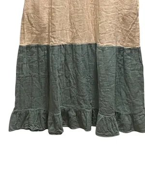 West & Wild Flutter Sleeve Color Block Maxi Dress Gauzy Cotton Green Size L Boho thumbnail 7