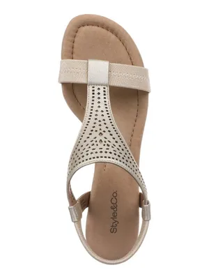 NWT Style & Co. T Strap Elastic Wedge Sandals Platinum Gray / Tan Brown 6.5M thumbnail 3