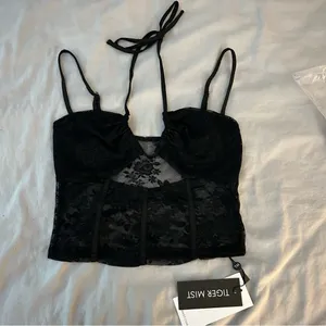 Tobias Top Black Small, Lace Halter Tank Top, Crop, Adjustable Straps thumbnail 3