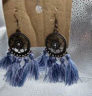 Bohemian Blue Tassel Dangle Earrings Purple thumbnail 1