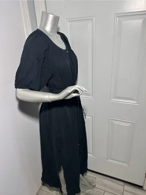 Marine Layer Erin Shirt Dress M Black Cotton Gauze Button Front Midi Puff Sleeve thumbnail 7