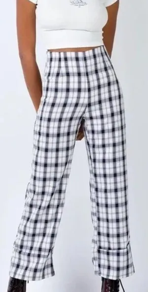 Princess Polly Women's High Rise Rolled‎ Cuff Hem Euros Pants Black/White thumbnail 1