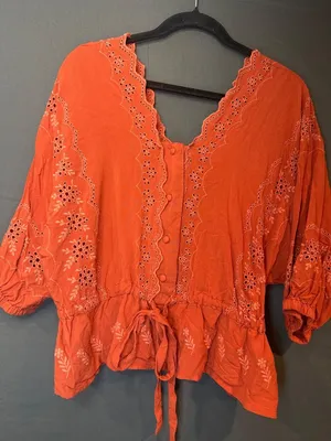Women 4 ASOS Orange Eyelet Embroidered Peplum Blouse 100% Viscose Boho Cottageco thumbnail 1