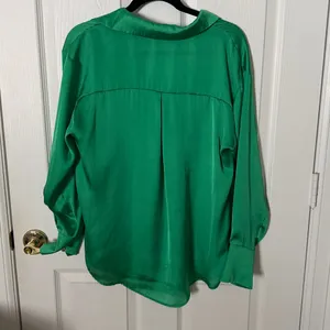 Zara Green Satin Button-Down Blouse size medium thumbnail 3