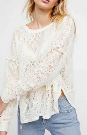 Free People Cream Not Cold In This Lace Sweater Size XS thumbnail 1