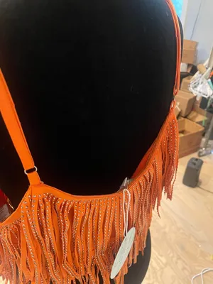 Cloud Ten Fringed Orange Spaghetti Strap Crop Top new large thumbnail 3