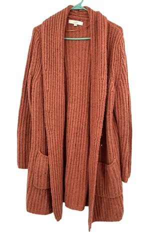 Ann Taylor Loft size large orange open‎ front duster cardigan sweater thumbnail 1