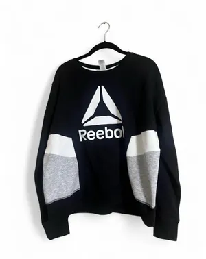 Reebok Black Sweatshirt Sz L White Logo & Side Panels Long Sleeves Athletic thumbnail 4