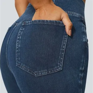 NWT Halara Flex High-Waisted Crossover Pocket Washed Stretchy Flare Jeans thumbnail 6