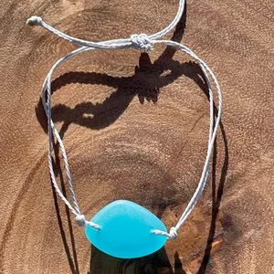 Blue Sea Glass Adjustable Beach Bracelet Ocean Stone New thumbnail 5