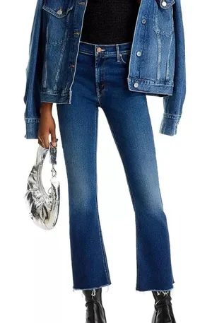 MOTHER The Outsider Ankle Fray Uncharted Waters Blue Denim Jeans thumbnail 1