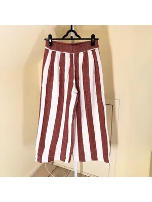 Madewell NWOT Women's Orange/Brown Striped Pull On Wide Leg Pants Size ST thumbnail 5