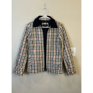 Talbots Quilted Blue‎ Pink Yellow Plaid Check Jacket Coat Zip Size XS Preppy thumbnail 2