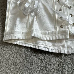 White on white brocade true corset lace up coquette western burlesque size XL thumbnail 6