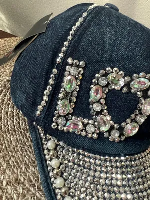 "LOVE" Rhinestone Denim Cap - Hana Bling Cap. Women's thumbnail 7