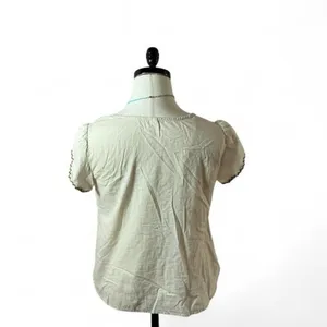 Willow & Clay Embroidered Bohemian Top Short Sleeve Blouse Cream Green Size M‎ thumbnail 3