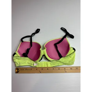 PINK Victoria's‎ Secret Wear Everywhere Push Up Bra Neon Yellow Black Trim S thumbnail 3