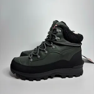 Hunter Explorer Mid Lace Leather Trekking Boots in Olive/Black thumbnail 2