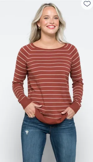 Pink Clover Rust and White Striped Crewneck Sweater size medium. thumbnail 1