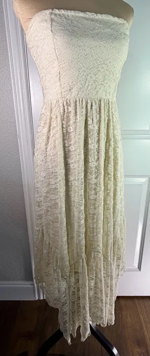 Altar'd State Cream Lace High-Low Strapless Maxi Dress E1345K221JD thumbnail 1