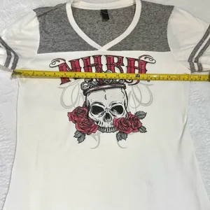 NHRA Racing Womens Graphic Tee L Skull Roses Crown‎ Gray White V Neck DistRICT thumbnail 7
