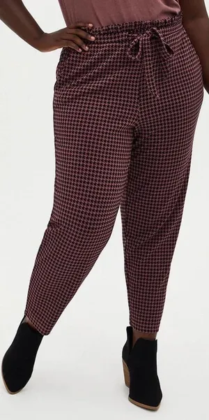Torrid Slim Taper Studio Ponte High Rise Tie Pant Pink Houndstooth Plus Size 1X‎ thumbnail 1