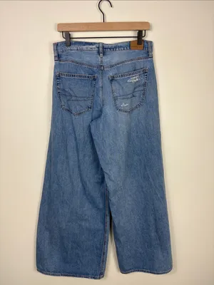 American Eagle Ultra Wide Leg Jeans Women’s Size 4 Short Blue High Rise Denim thumbnail 7