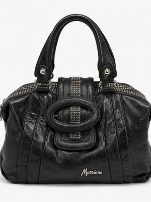 Marciano Black Leather Tote with Studded Stripe and Logo thumbnail 2
