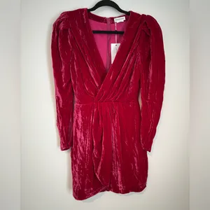 Lovers + Friends Kimora Mini Dress Magenta Pink‎ Silk Velvet - Size XS NWT thumbnail 3
