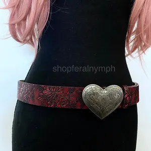 Burgundy Red Western Floral Heart Buckle Belt, Fits 33.5-43.5 Inches, X7GA1324 thumbnail 5