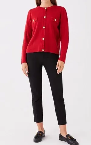 Bryn Connelly Sweater Cardigan Size Small Red Gold Button Vintage Preppy Classic thumbnail 1