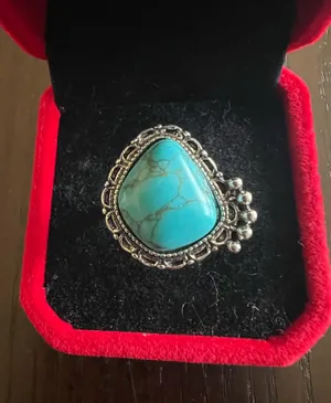 Boho Turquoise Intricate Cut Gemstone Boho Statement Ring Size 6 NWT Blue thumbnail 1