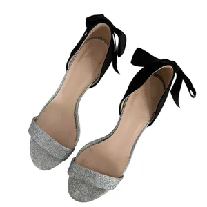 J. Crew D'orsay Sandals Silver Glitter Satin Bow Size 9M Chic Statement Heels thumbnail 4