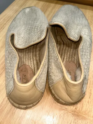 Ugg Womens Sandrinne Metallic Champagne Gold Woven Leather Espadrille Shoes sz12 thumbnail 4