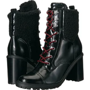 Nine West Phaedra Lace Up Black Leather Sherpa Top Boots 7.5M thumbnail 1